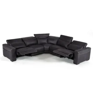 Estro Salotti Thelma - Italian Modern Black Leather Sectional Sofa with Recliners