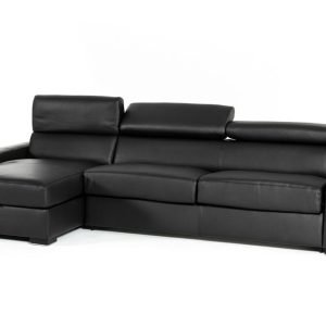 Estro Salotti Sacha - Modern Black Leather Reversible Sectional Sofa Bed with Storage (4 pc )