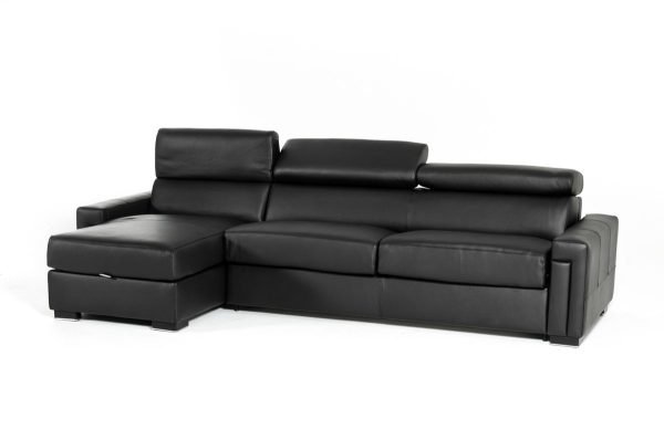 Estro Salotti Sacha - Modern Black Leather Reversible Sectional Sofa Bed with Storage (4 pc )