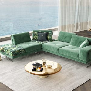 Coronelli Collezioni Mood - Italian Green Velvet Left Facing Sectional Sofa