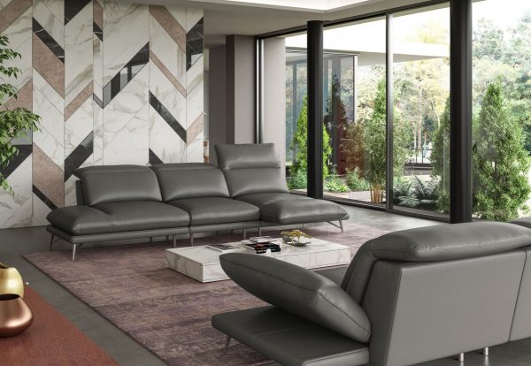 Coronelli Collezioni Milano - Italian Modern Leather Grey Reversible Sectional Sofa