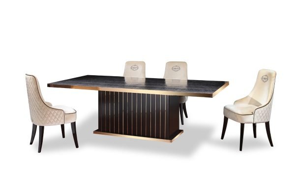 A&X Talin Modern Black Crocodile & Rosegold Dining Table