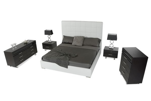 California King Francis Modern White Leather Bed