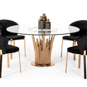 Modrest Paxton Modern Round Glass & Rosegold Dining Table