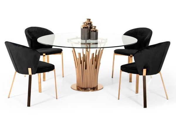 Modrest Paxton Modern Round Glass & Rosegold Dining Table