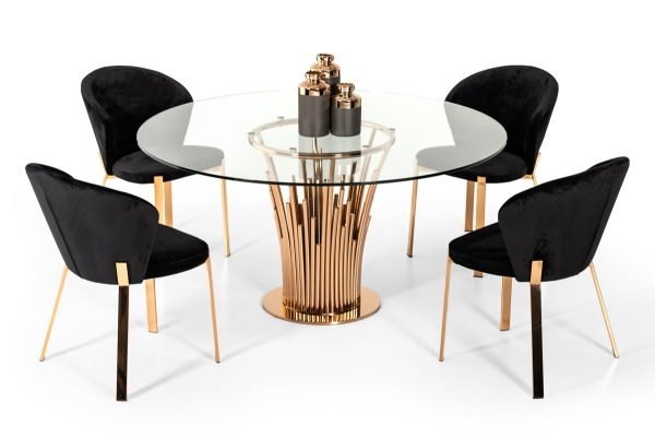 Modrest Paxton Modern Round Glass & Rosegold Dining Table - Image 2