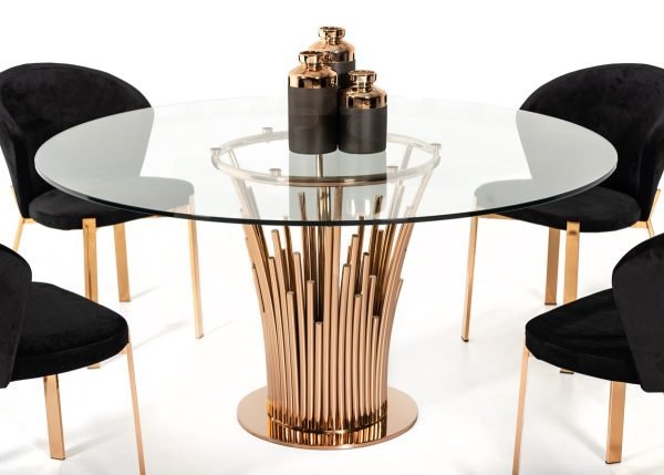 Modrest Paxton Modern Round Glass & Rosegold Dining Table - Image 3