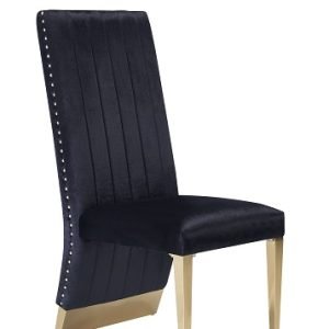 Modrest Keisha - Modern Black Velvet and Gold Dining Chair Set of 2
