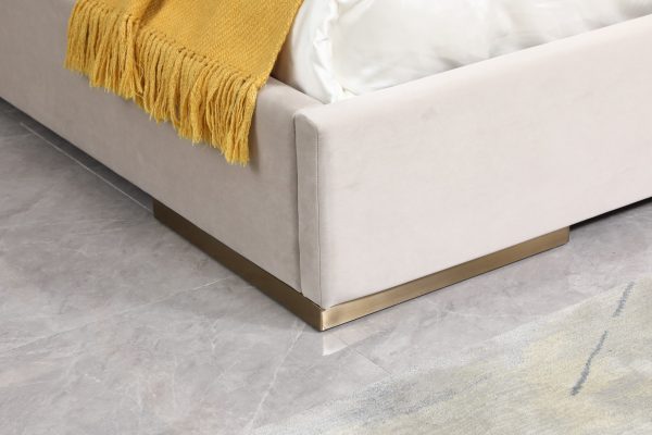 Modrest Cartier -  Modern Beige Velvet and Brushed Brass Bed - Image 5