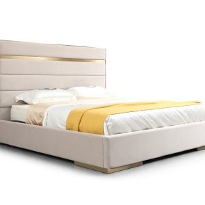 Modrest Cartier -  Modern Beige Velvet and Brushed Brass Q Bed
