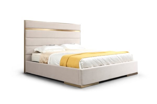 Modrest Cartier -  Modern Beige Velvet and Brushed Brass Q Bed