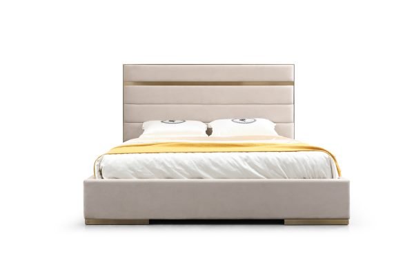 Modrest Cartier -  Modern Beige Velvet and Brushed Brass EK Bed - Image 2
