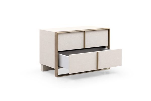 Nova Domus Cartier - Modern Beige Shagreen and Brushed Brass Nightstand - Image 3