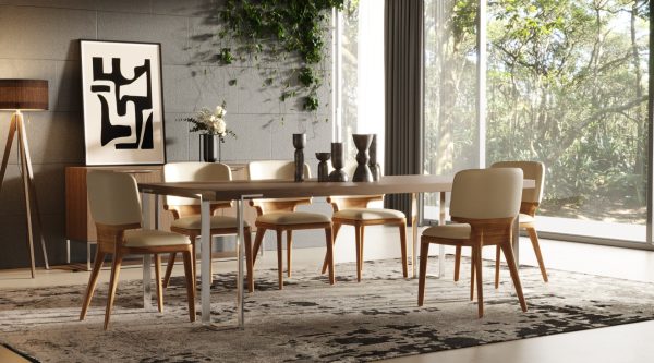 Modrest Heloise - Modern Walnut & Stainless Steel Dining Table - Image 2