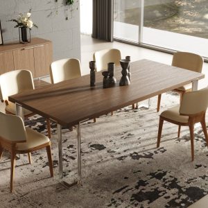 Modrest Heloise - Modern Walnut & Stainless Steel Dining Table