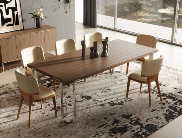 Modrest Heloise - Modern Walnut & Stainless Steel Dining Table