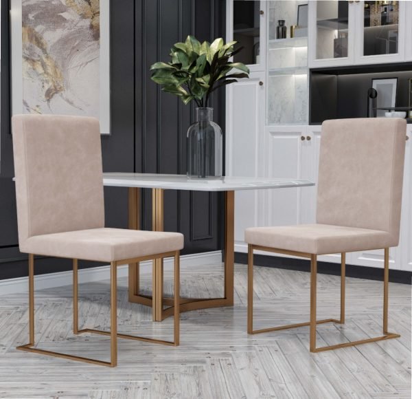 Modrest Fowler - Modern Beige and Brass Velvet Dining Chair Set of 2 - Image 2