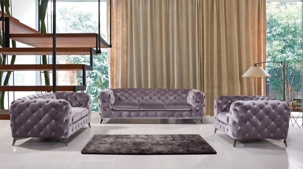 Divani Casa Delilah Modern Grey Fabric Sofa Set - Image 4