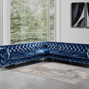 Divani Casa Delilah - Modern Blue Fabric Sectional Sofa