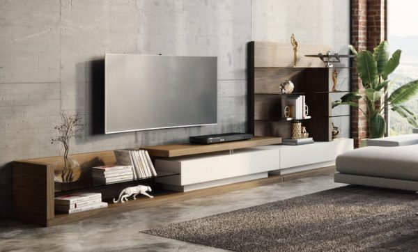 Modrest Jefferson Mid-Century Walnut and White High Gloss TV Unit - Image 3