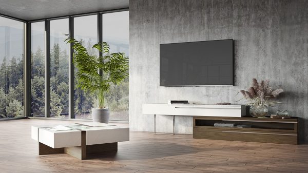 Modrest Makai Modern White & Walnut Square Coffee Table - Image 3