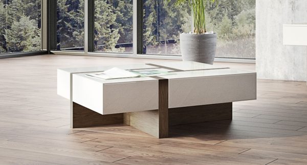 Modrest Makai Modern White & Walnut Square Coffee Table - Image 5
