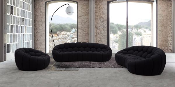 Divani Casa Yolonda - Modern Curved Black Fabric Sofa Set