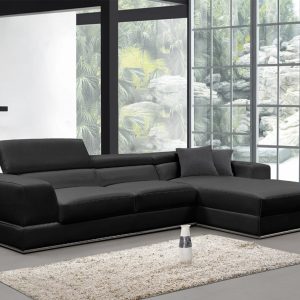 Divani Casa Pella Mini - Modern Black Leather Right Facing Sectional Sofa