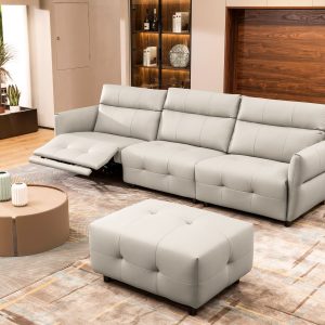 Divani Casa Joliet - Modern Light Grey Leather 4-Seater Sofa w/ Two Recliners