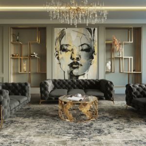 Divani Casa Sheila - Modern Dark Grey Fabric Sofa Set