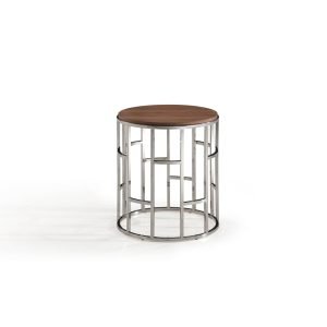 Modrest Silvia Modern Walnut & Stainless Steel End Table