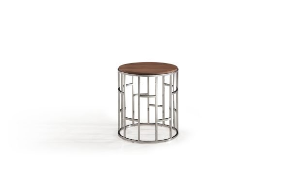 Modrest Silvia Modern Walnut & Stainless Steel End Table