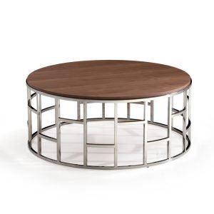 Modrest Silvia Modern Walnut & Stainless Steel Coffee Table