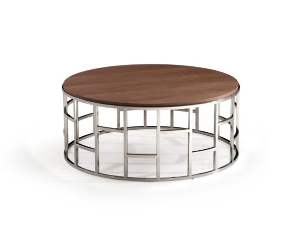 Modrest Silvia Modern Walnut & Stainless Steel Coffee Table