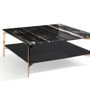 Modrest Dorian Modern Black Marble & Ebony Square Coffee Table