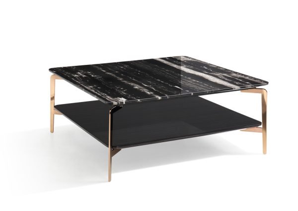 Modrest Dorian Modern Black Marble & Ebony Square Coffee Table