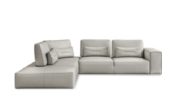 Coronelli Collezioni Hollywood - Italian Light Grey Leather LAF Chaise Sectional Sofa - Image 2