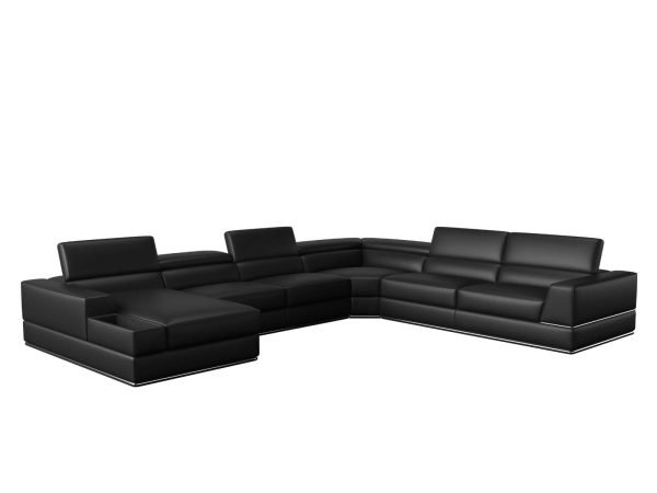 Divani Casa Pella - Modern Black Italian Leather U Shaped LAF Chaise Sectional Sofa - Image 2