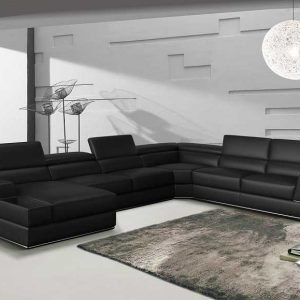 Divani Casa Pella - Modern Black Italian Leather U Shaped LAF Chaise Sectional Sofa
