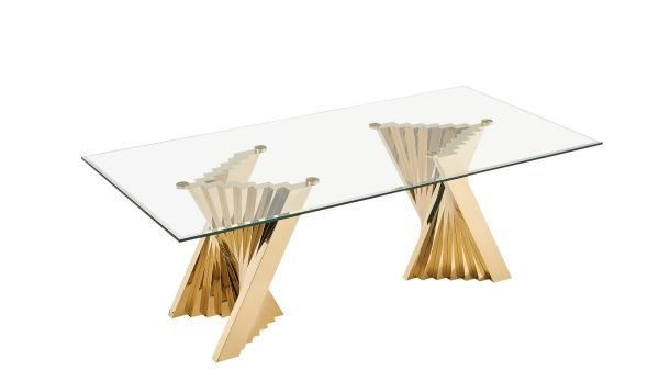 Modrest Buquet - Glam Glass + Champagne Gold Rectangular Dining Table - Image 2