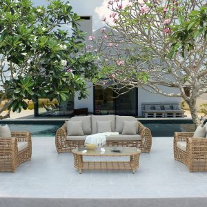 Renava Sandra - Outdoor Beige + Wicker Sofa Set