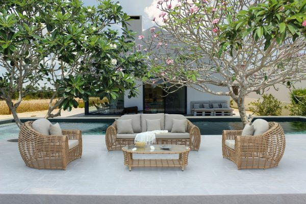Renava Sandra - Outdoor Beige + Wicker Sofa Set