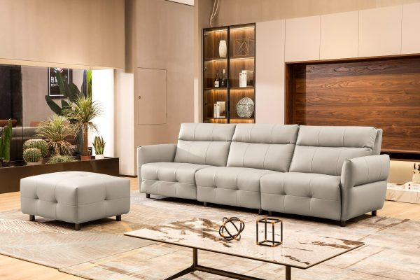 Divani Casa Joliet - Modern Light Grey Leather 4-Seater Sofa w/ Two Recliners - Image 2
