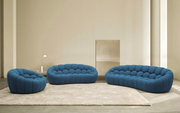 Divani Casa Yolonda - Modern Curved Dark Teal Fabric Sofa Set