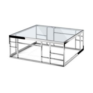 Modrest Stephen - Modern Glass & Stainless Steel Square Coffee Table