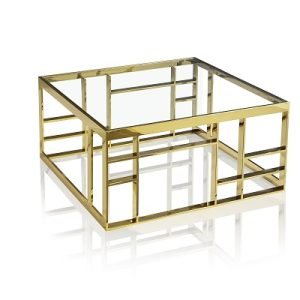 Modrest Stephen - Modern Glass & Gold Stainless Steel Square Coffee Table
