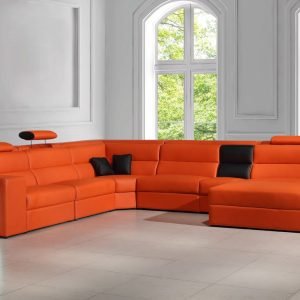 Divani Casa Polaris - Contemporary Orange Bonded Leather U Shaped Sectional Sofa with Lights