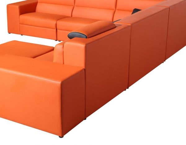 Divani Casa Polaris - Contemporary Orange Bonded Leather U Shaped Sectional Sofa with Lights - Image 4