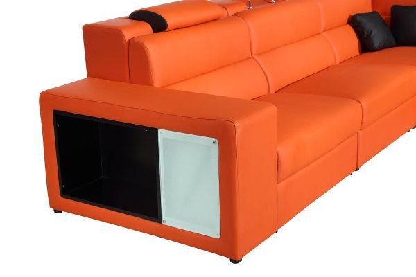Divani Casa Polaris - Contemporary Orange Bonded Leather U Shaped Sectional Sofa with Lights - Image 5