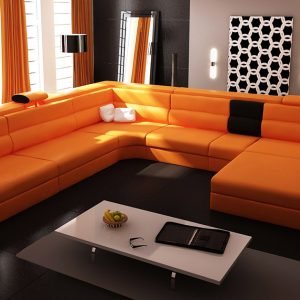 Bonded Leather Polaris Orange Leather Sectional Sofa